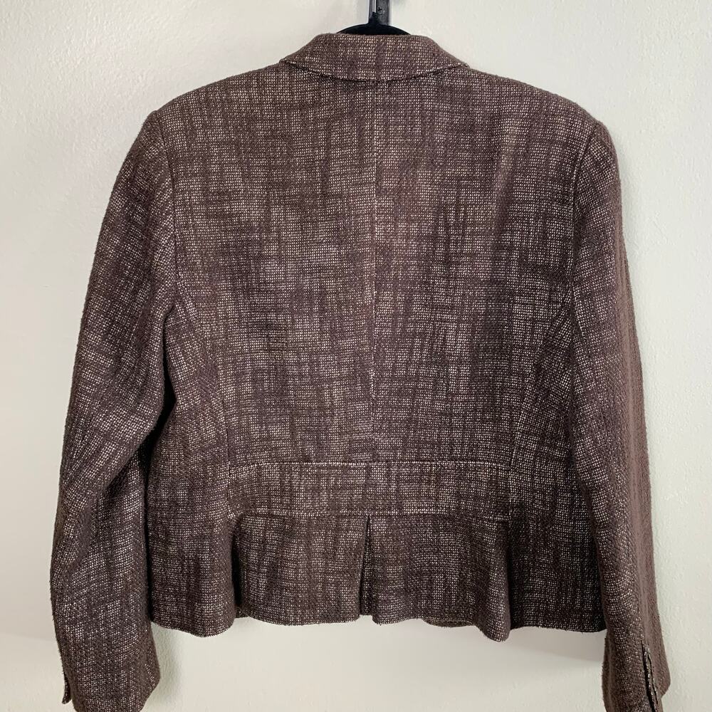 Talbots Petites Brown Tweed Skirt Suit 12P Career Business Jacket Cotton Linen - Picture 4 of 13